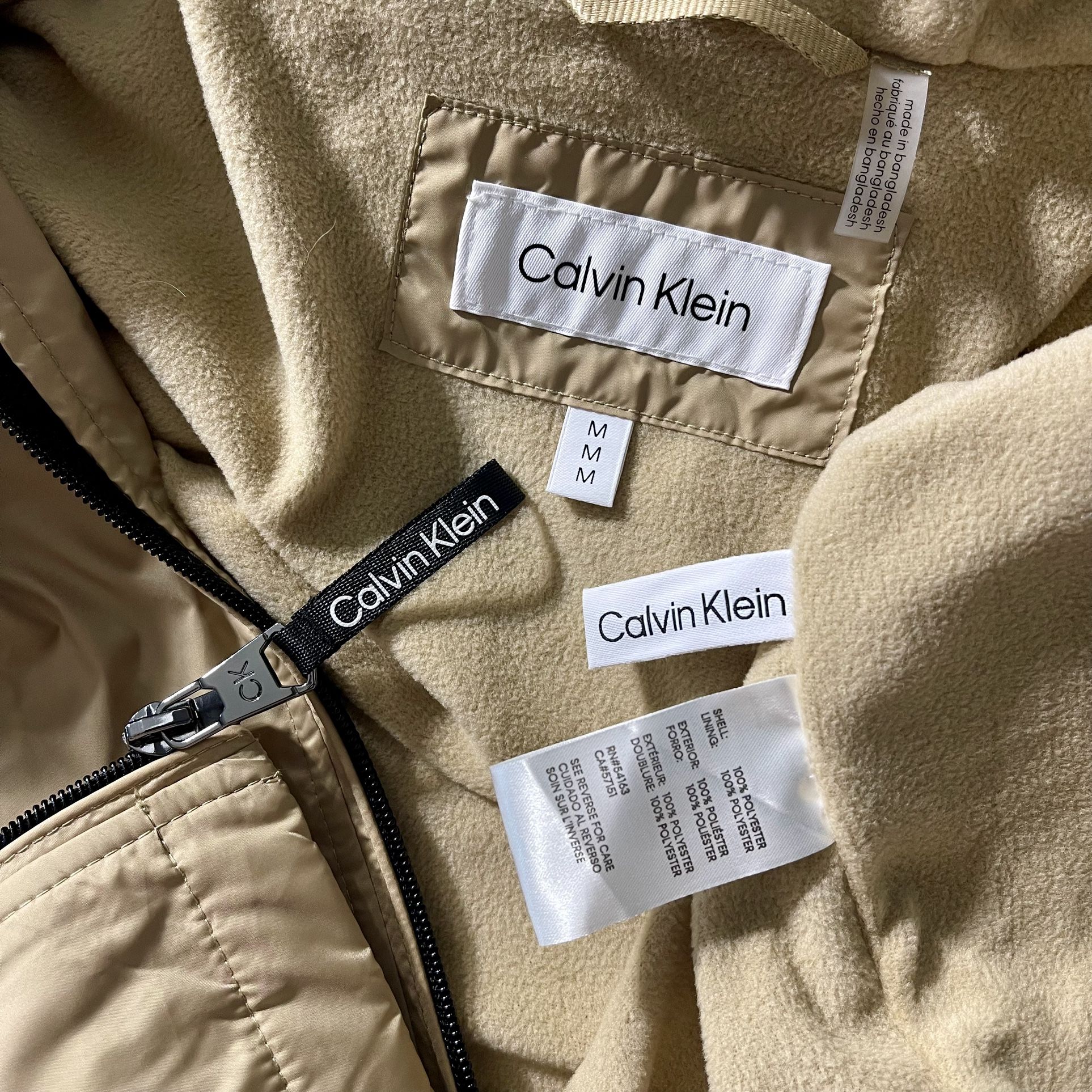 Calvin Klein Tan Hooded Fleece Lined Windbreaker Jacket Men's M