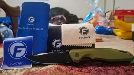 Fintiso "Odyssey" (FHW-2023-010-1) Flipper/Liner Lock, 14C28N Steel Clip Point Blade, OD Green G10 Scales