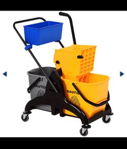 Open box Retail $159.99) HOMCOM Mop Bucket Wringer Cart - Yellow, 30.75x17.75x37.5 Inch 6.9 Gal 720-014YL