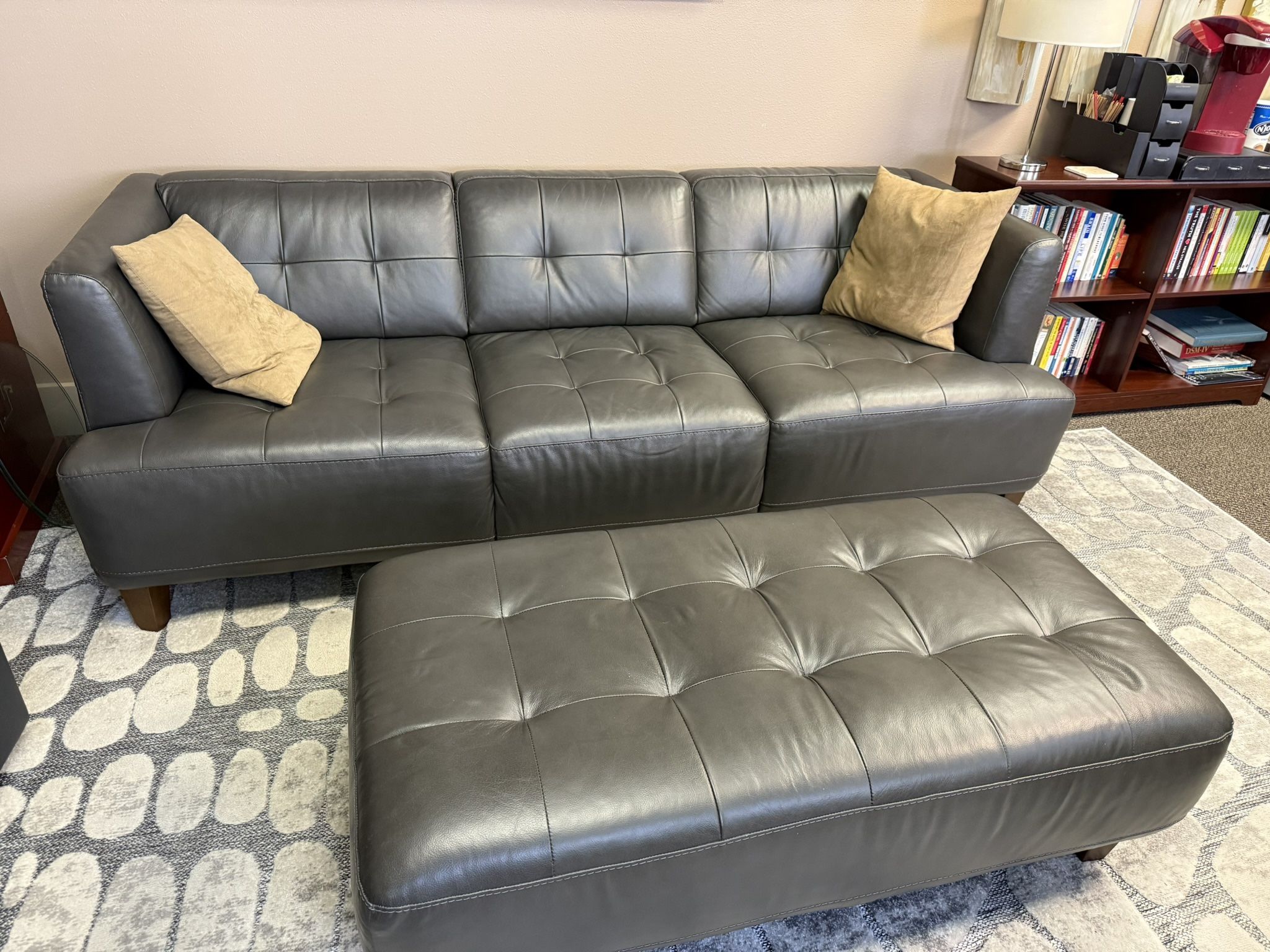 Real Leather Grey Couch And Bench