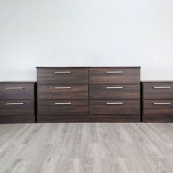 Dresser and Nightstands Brown / Cómoda y Mesitas de Noche Marron 