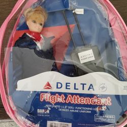 Delta Airline Doll W Suitcase, Zip Pouch