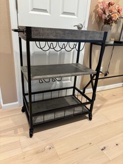 Industrial Bar Cart with Wine Glass Rack