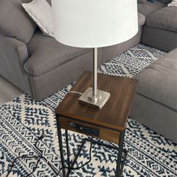 Electrical Plug In End Table Side Table Couch Table Brown Wood