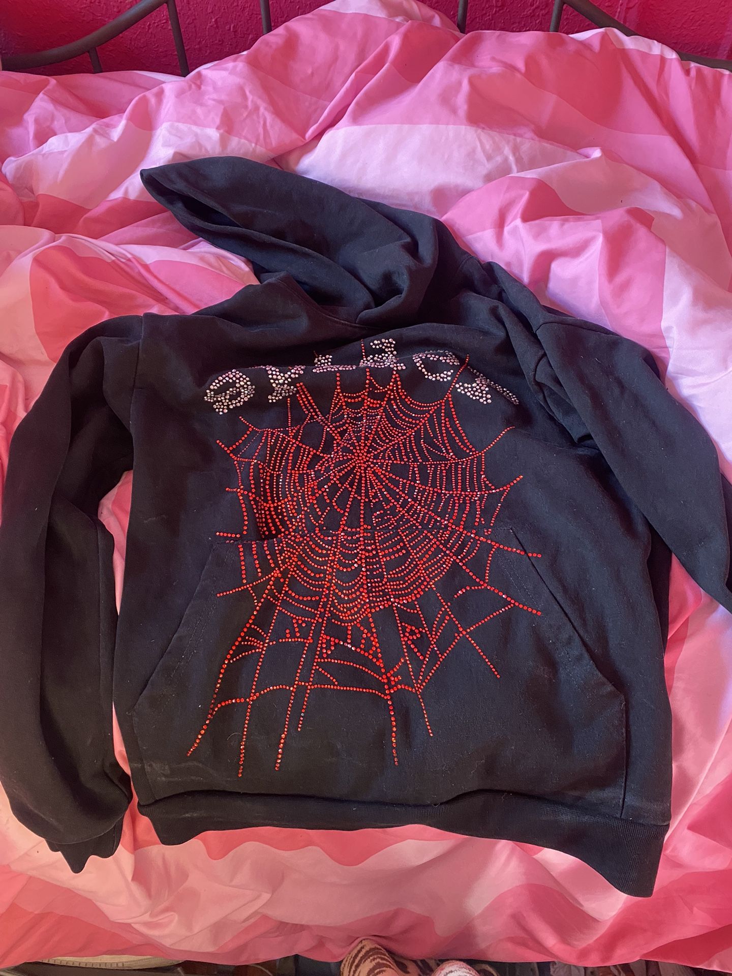 Black Sp5der Rhinestone Hoodie 