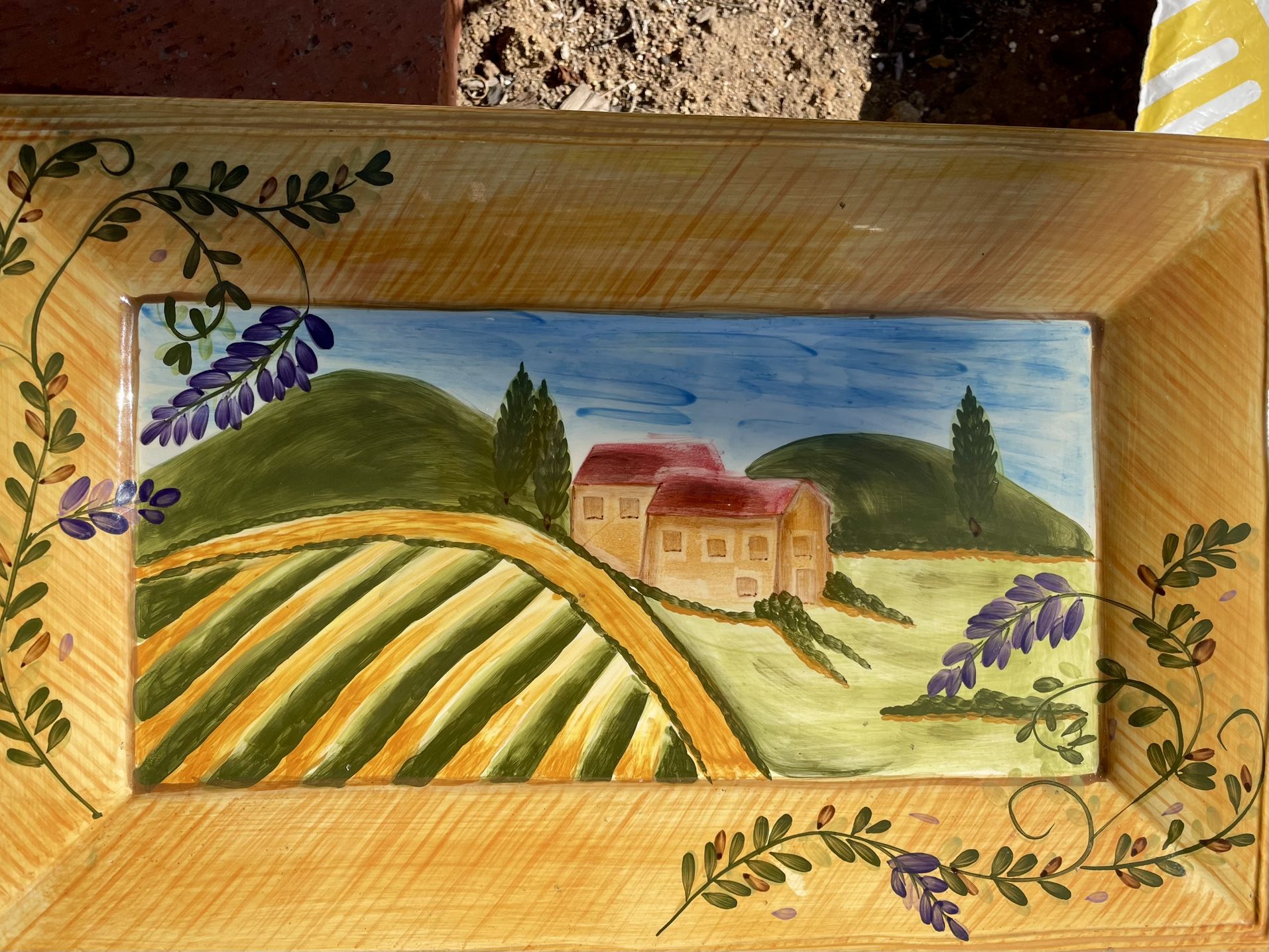 Ceramic Serving Platter With Tuscan Landscape