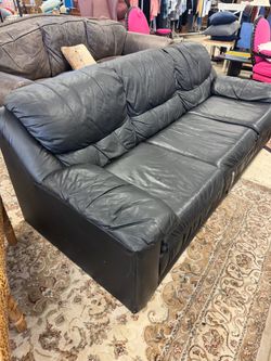 Black Leather Three-Seat Sofa