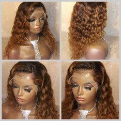 16 inch Glueless Ombre Deep Wave Lace Front Wig 1b/30/27