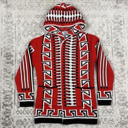 One In A Million Aztec Tribal Hoodie Cardigan Zip Up Heavy Knit Size Medium