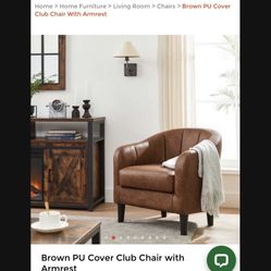 Brown PU Cover Club Chair with Armrest 