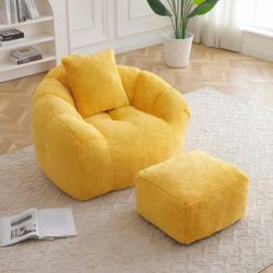 Faux Fur Fabric Bean Bag Chair with Ottoman
