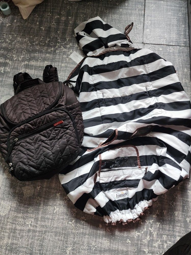 Skip-Hop Black Diaper Bag & Lumiere Strip Shopping Cart Cover