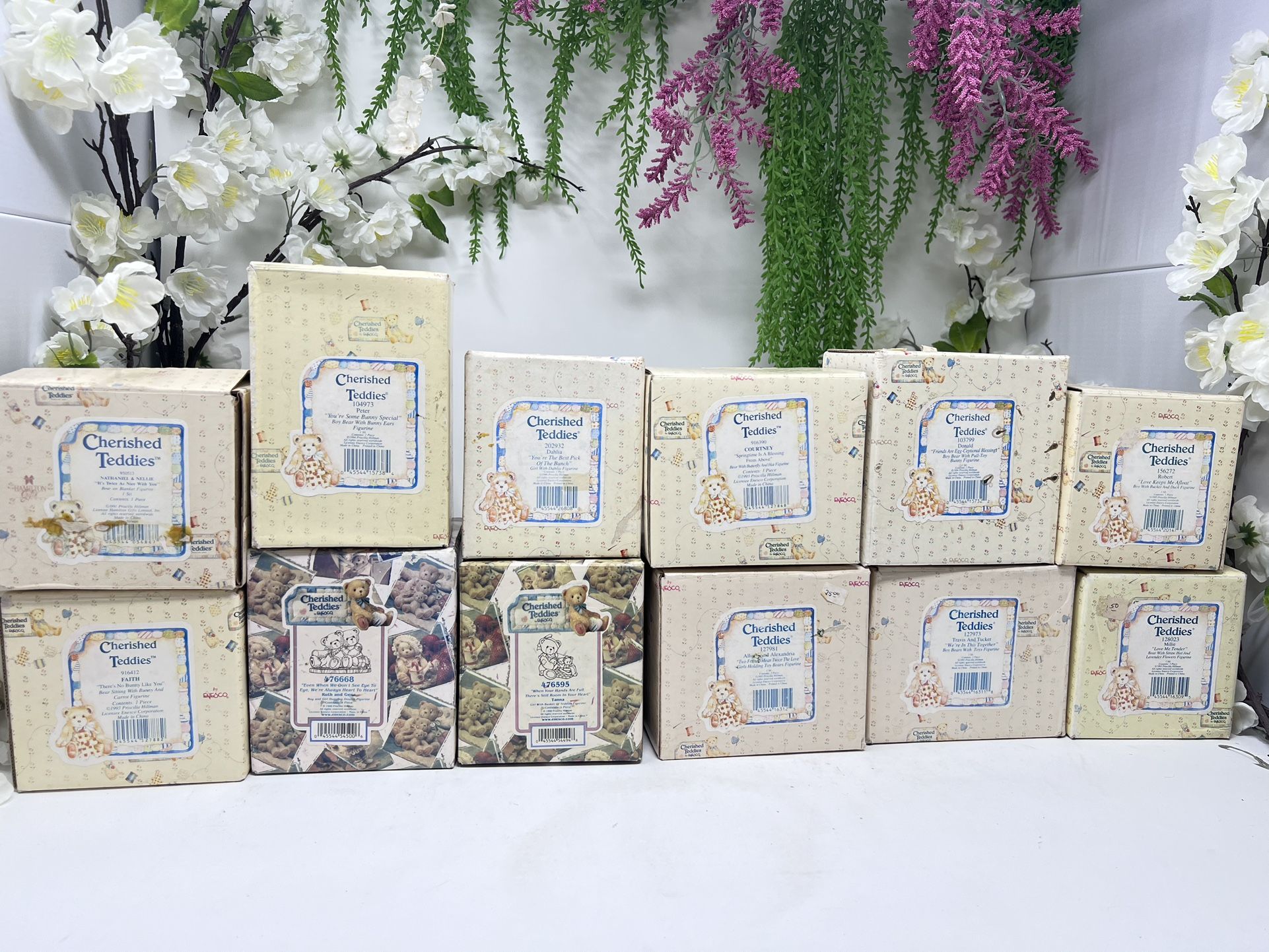C3 Lot of 12 Cherished Teddies Figurines – All With Original Boxes – Excellent Condition