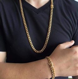 8MM Cuban Link Set 14K Gold Plated Doesn't Loses Color
