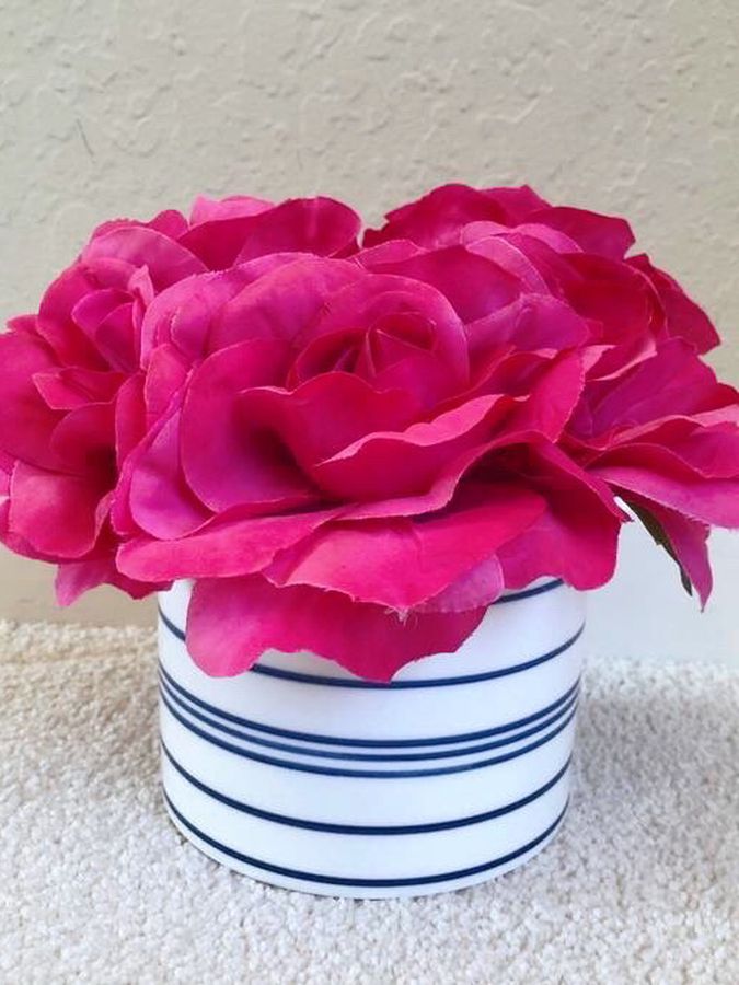 Fake Rose Red Peony Flowers Inside Foam Vase