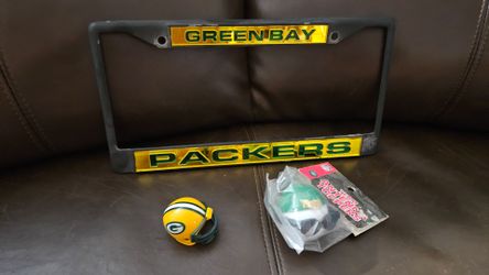 Green Bay Packers: car license plate frame, mimi football helmet & antena team topper, firm.