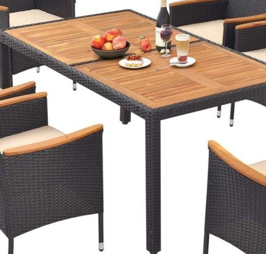 Acacia Wood Dining Table with Wicker