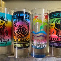 Set of 4 Mexico Souvenir Shot Glasses - Cozumel & Costa Maya - NEW