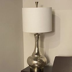Beautiful Table Lamp With Mercury Glass Ballooned  Base And Matte Gold  Accent And New White Shade, H28”