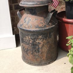 Antique Farmhouse Milk Can With Lid