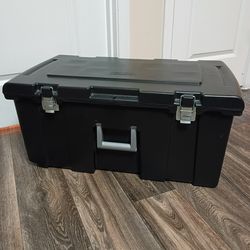 Sterilite Large Footlocker, Heavy Duty Plastic Storage Bin, with Handle, Lockable, Black 30"LX17"WX13"H