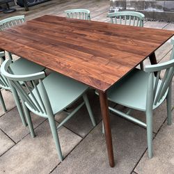 article walnut dining table with dining chairs