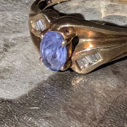 10k Yellow Gold Tanzanite And Diamond Ring Sz 6.5