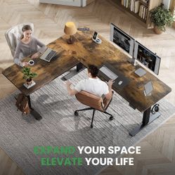 L-Shaped Standing Desk - 63 x 55 Inch Adjustable Corner Standing Desk with Charging Station