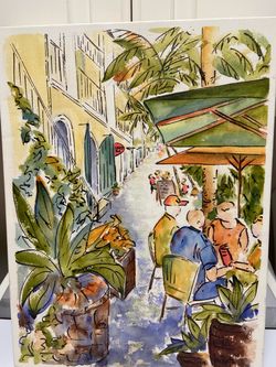 Outdoor Cafe   Street Scene on Canvas