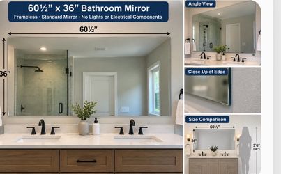 60½" × 36" Large Standard Bathroom Vanity Mirror - $140