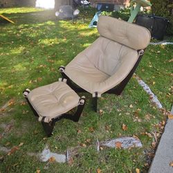 Scandinavian Design Highback Leather Chair And Ottoman