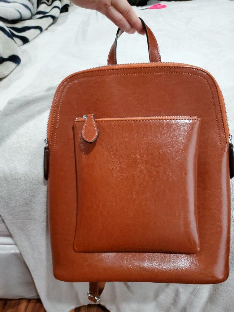 Heshe Cognac Leather Convertable Backpack