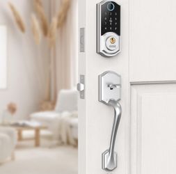Smart Front Door Lock Set: SMONET Keyless Entry Door Lock with Handle, Front Handle Set Fingerprint Smart Deadbolt Bluetooth Electronic Digital Keypad