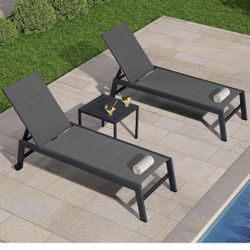 PURPLE LEAF Outdoor Chaise Lounge Set of 2 Aluminum Patio Lounge Chair with Wheels and Side Table Pool Chaise Lounge Chair for Outdoor Backyard Poolsi