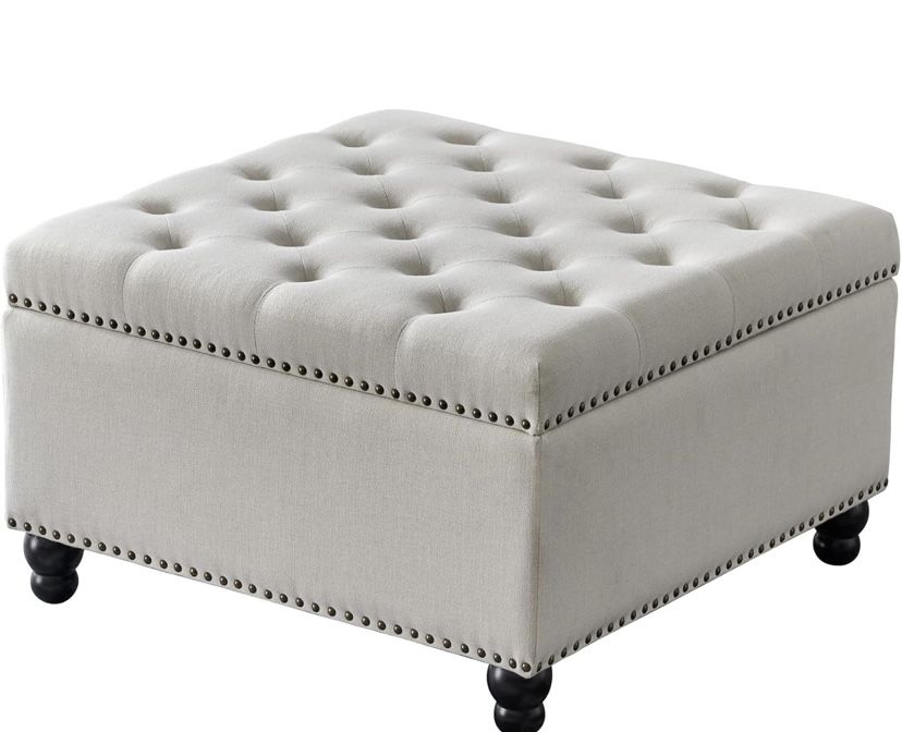 Square Storage Ottoman Bench Ottoman Coffee Table Bench Oversized Coffee Table Ottoman Bench with Storage for Living Room, Biege