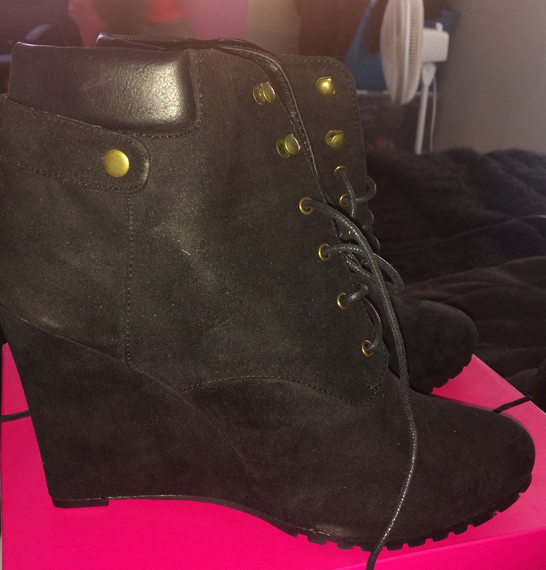 Black Suede Wedge Ankle boots-Size 11