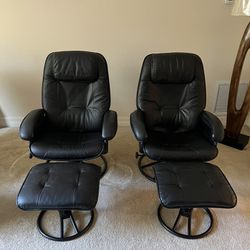 Black Leather Recliner Chairs with Ottomans