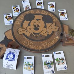 Mickey Mouse Disney Pin Trading 25th Anniversary Pin Board with Limited Release Pin Plus 9 More Pins 