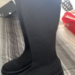 Black Calf-high Sock Boots