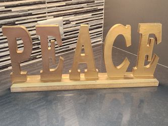 Large 18x6 PEACE Wooden Gold Letter Standing Word Art
