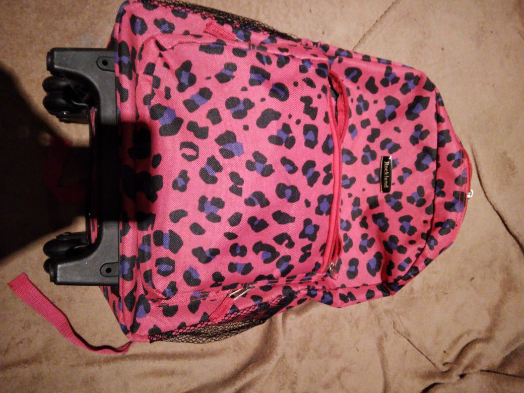 Pink Leopard Rolling Backpack