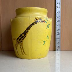 Vintage Genuine Ransburg Indianapolis Handpainted Giraffe Pottery Jar