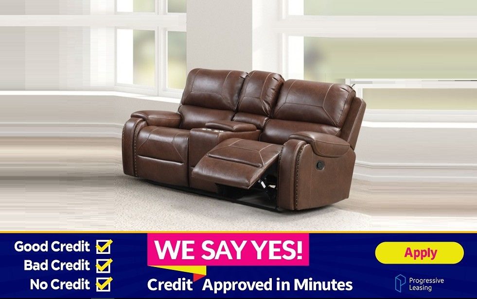 FINANCE TODAY! Brown Leatherette Couch Recliner Console w/ Cup Holders in Loveseat