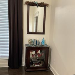 Real Wood mini Curio Cabinet With Matching Mirror