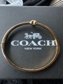 Coach Gold-Tone Bangle Bracelet with Heart Charm