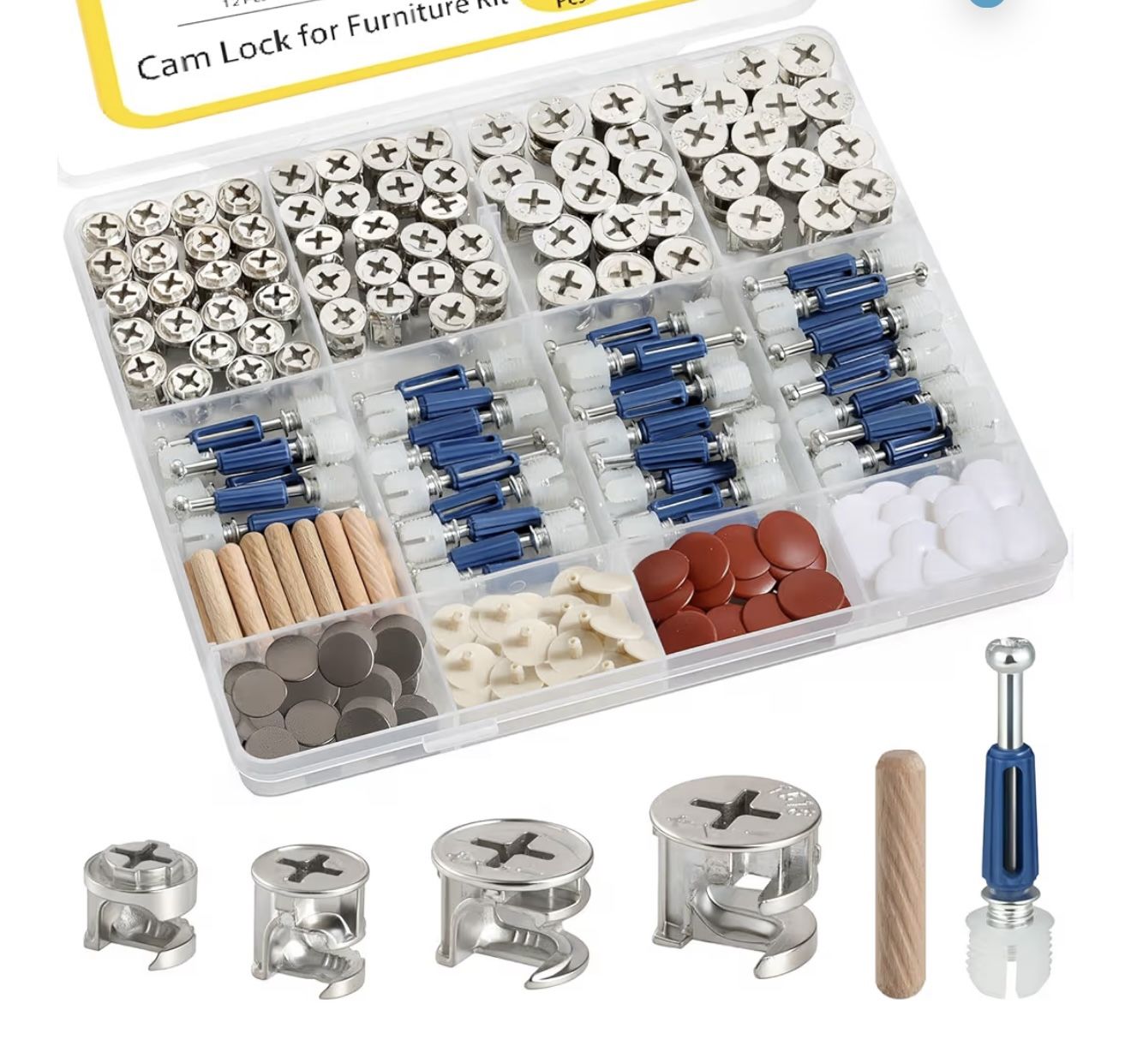 138PCS Cam Locks for Furniture Assortment Kit,3-in-1 Eccentric Hardware Wheels,Furniture Cam Lock Fasteners with Multi-Size Nuts,Bolts,Wood Dowel Pins