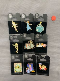 Disney Parks Trading Pins Lot of 9 Tinker Bell Cinderella Peter Pan Dwarfs On Cards