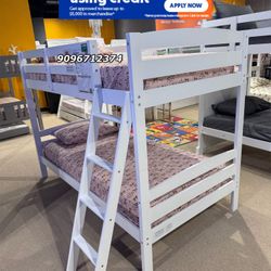 Twin Twin White Bunk bed With Ortho Mattress Included!