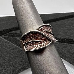 ✨ Stunning Cognac Diamond Ring – Sterling Silver – Size 7 – Designer Style