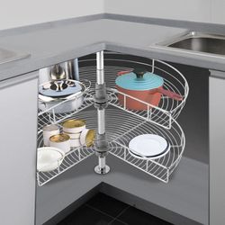  The 28-Inch Kidney Shaped Chrome Pie Cut 2-Shelf Lazy Susan Corner Organizer